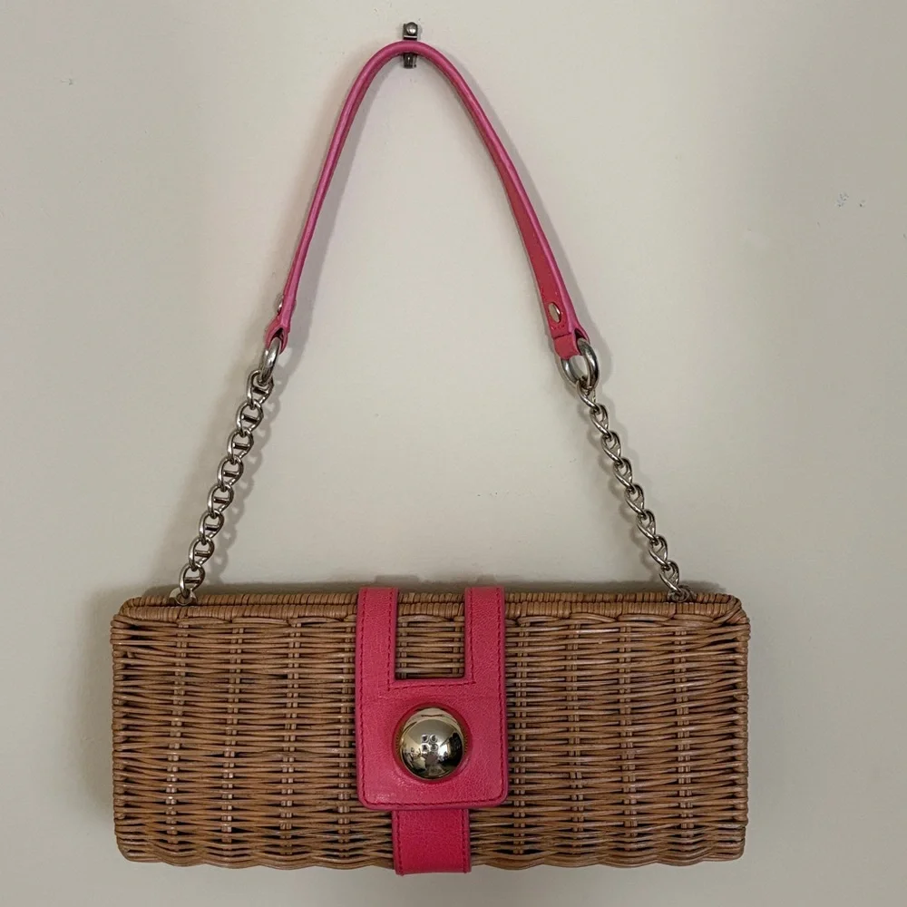 Kate Spade Chic Pink and Brown Woven Clutch - Picture 1 of 5